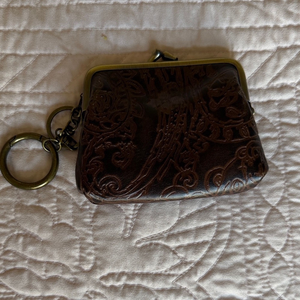 Patricia Nash Brown Embossed Leather Coin Purse